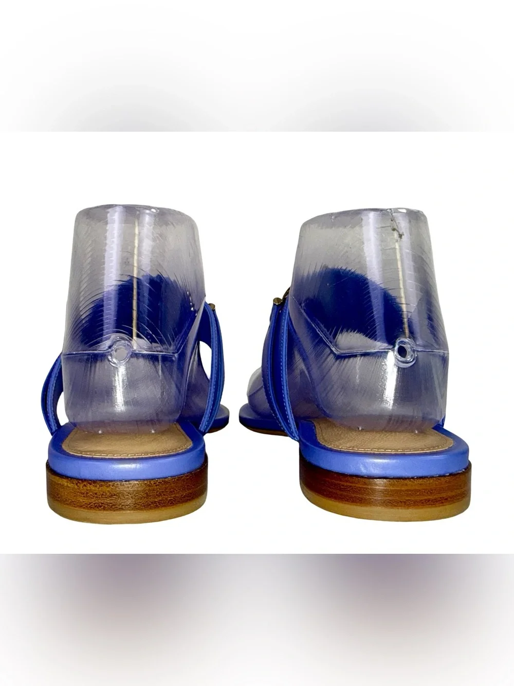 SALVATORE FERRAGAMO RIKIS FLAT SANDALS IN BLUE CALFSKIN LEATHER